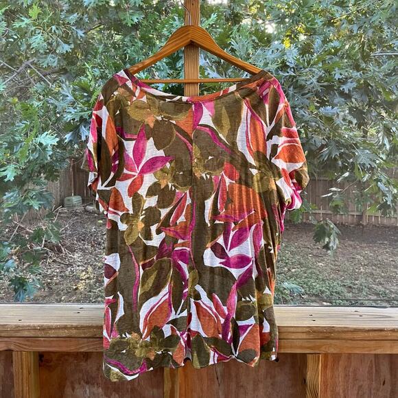Tahari Women's 100% Linen Colorful Floral Top Size 3X - Picture 2 of 5